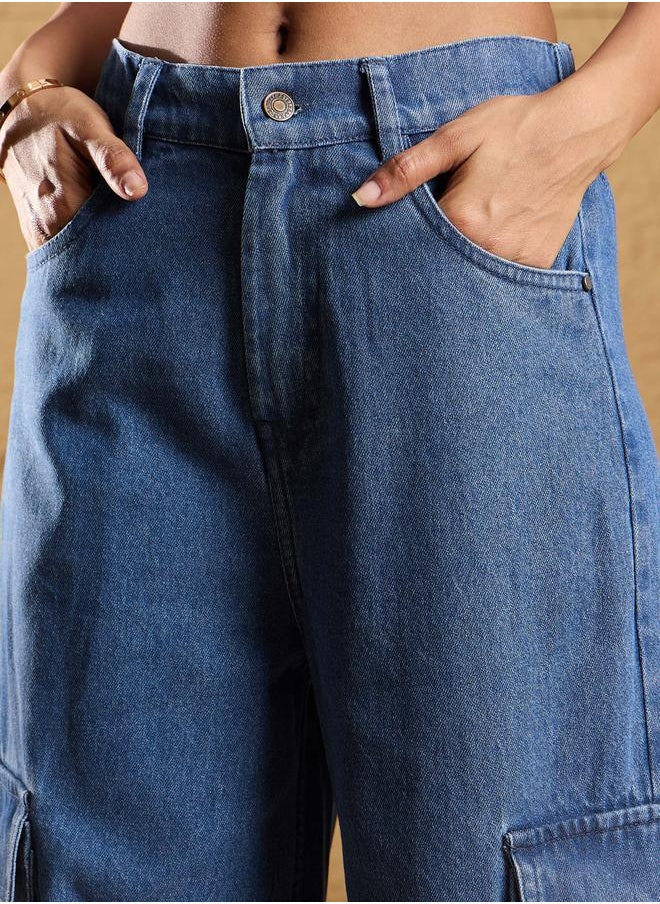 SASSAFRAS - Mid Rise Washed Box Pockets Straight Fit Jeans by Styli - Image 1