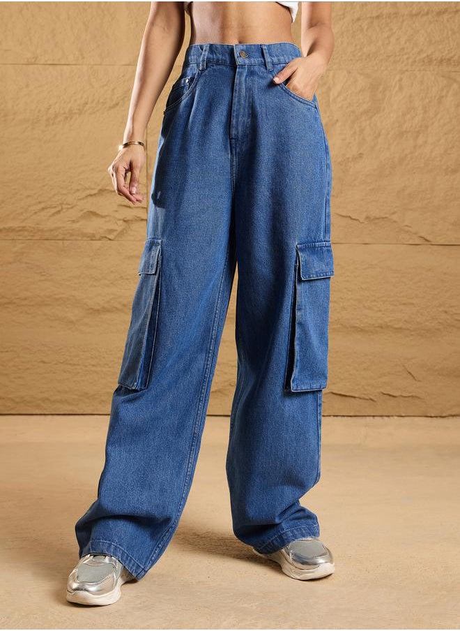 SASSAFRAS - Mid Rise Washed Box Pockets Straight Fit Jeans by Styli - Image 1