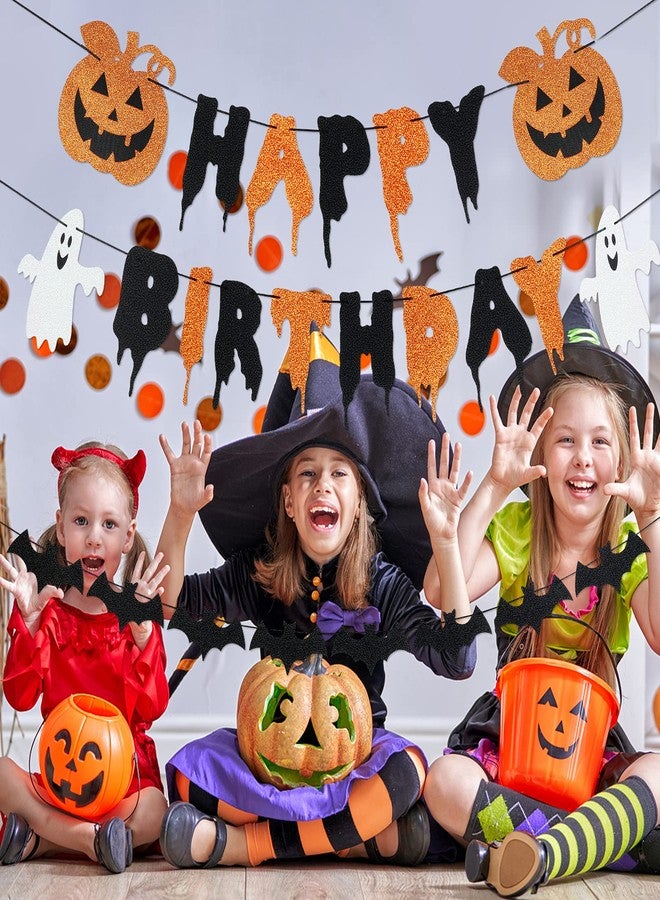 لي سكاي لافتة عيد ميلاد سعيد باللونين البرتقالي والأسود من الهالوين ولافتات أكاليل الخفافيش، ولافتة عيد ميلاد شبح اليقطين من الهالوين لديكورات عيد ميلاد سعيد باللونين البرتقالي والأسود - Image 3