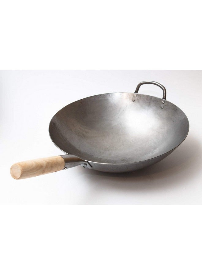 Craft Wok Traditional Hand Hammered Chinese Carbon Steel Wok with Wooden and Steel Helper Handle (14 Inch, Round Bottom Pow Wok Pan) / 731W88 - Image 3