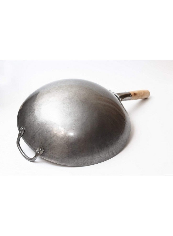 Craft Wok Traditional Hand Hammered Chinese Carbon Steel Wok with Wooden and Steel Helper Handle (14 Inch, Round Bottom Pow Wok Pan) / 731W88 - Image 4