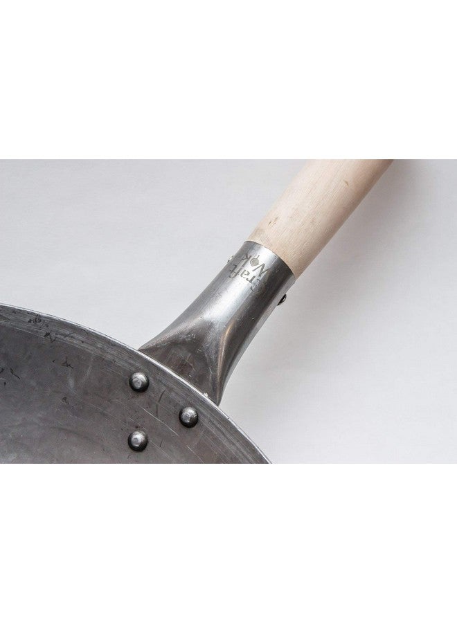 Craft Wok Traditional Hand Hammered Chinese Carbon Steel Wok with Wooden and Steel Helper Handle (14 Inch, Round Bottom Pow Wok Pan) / 731W88 - Image 5