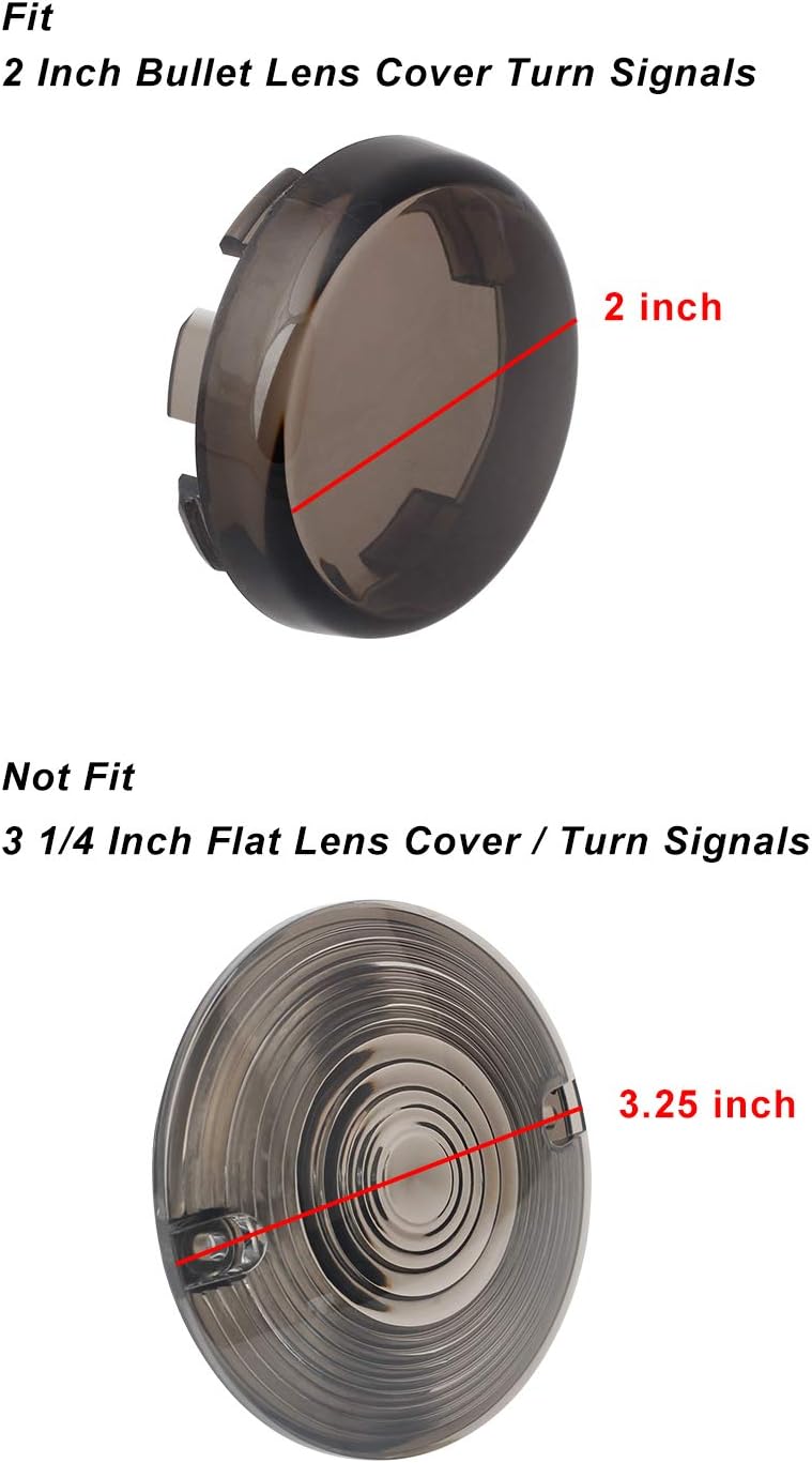 NTHREEAUTO 2 Inch Bullet Smoked Turn Signal Light Lens Cover with Chrome Visor Bezels Compatible with Harley Dyna Street Glide Road King - Image 4