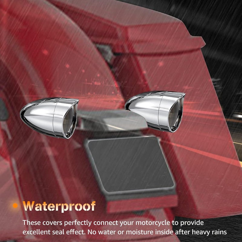 NTHREEAUTO 2 Inch Bullet Smoked Turn Signal Light Lens Cover with Chrome Visor Bezels Compatible with Harley Dyna Street Glide Road King - Image 3