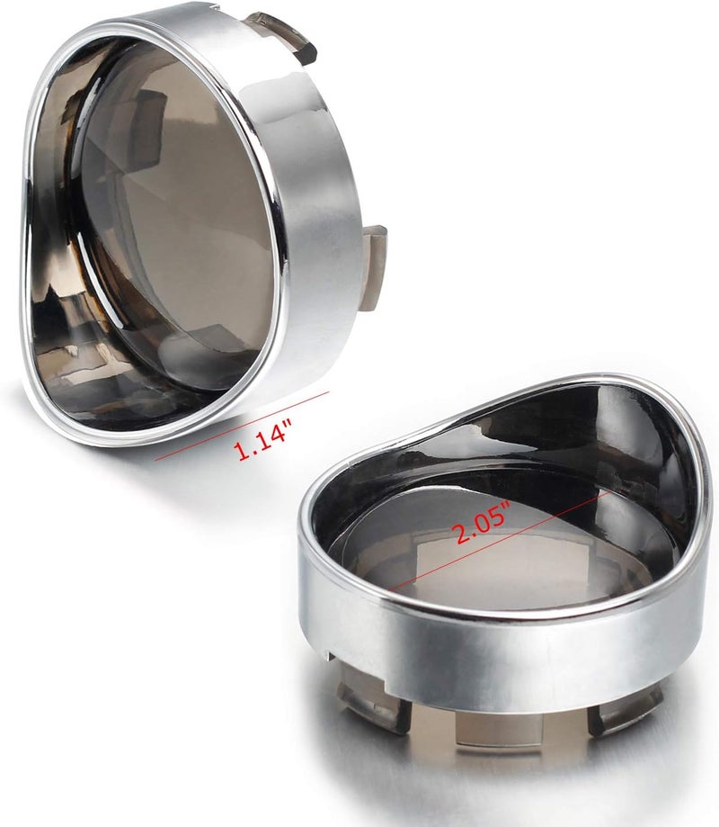NTHREEAUTO 2 Inch Bullet Smoked Turn Signal Light Lens Cover with Chrome Visor Bezels Compatible with Harley Dyna Street Glide Road King - Image 2