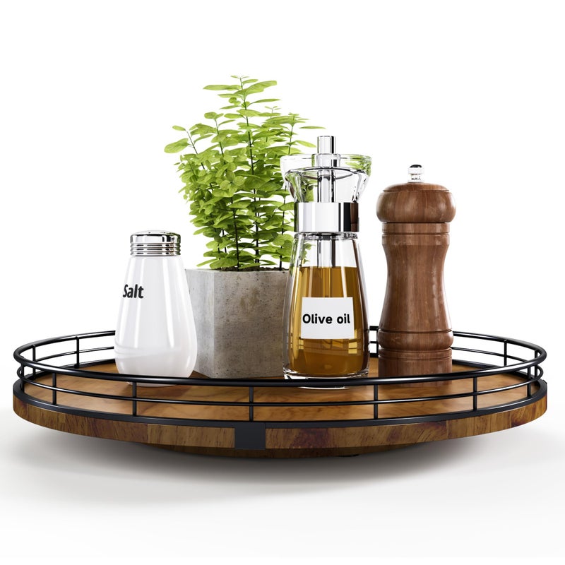 Farmhouse Oak 13 Lazy Susan Turntable Organizer for Cabinet Round Wooden Lazy Susan Organization and Storage for Dining Table Pantry Kitchen Countertop CupboardHome Decor Walnut Wood