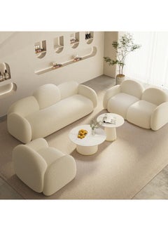 Comfynest Scandinavian Sherpa Upholstered Sofa with Soft Beige Fabric in Classic Off-White, 226x79x81 cm (3+2+1 Seater)  - Image 1