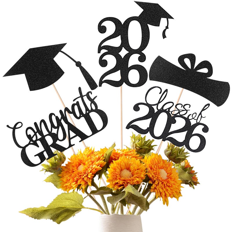 Cyunda Graduation Decorations 2026 20 PCS Sparkling Black DoubleSided Centerpiece Sticks for Tables Class of 2026 Table Toppers and Party Supplies - Image 2