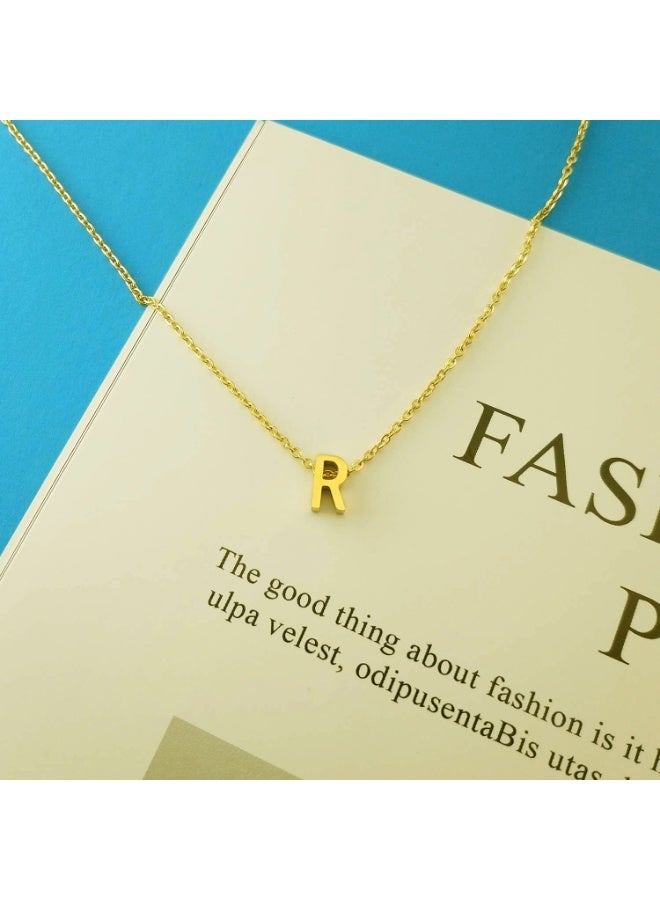 Julia Store Dainty Initial Necklaces for Women 18K Gold Plated Stainless Steel Trendy Letter Necklace Personalized Initial Love Pendant Necklace Tiny Letter Name Necklaces Gift for Teen Girls - Letter (R) - Image 1