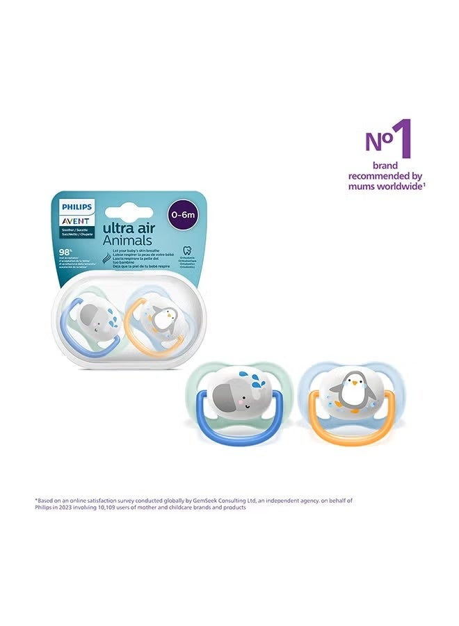 Philips 2 Pieces Ultra Air Animals Soother Silicone Deco - Assorted