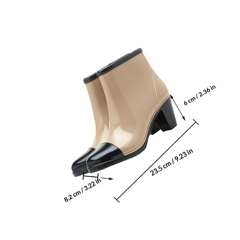 1 Pair Fashion Side Zipper High Heel Rain Shoes Anti-Skid Short Rain Boots - Image 2