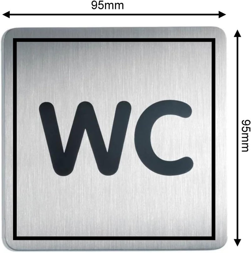 WC Brushed Stainless Steel Bathroom Sign, Square, 95mm x 95mm, Toilet Symbol - Image 2