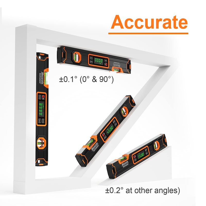 Mecurate Digital Level 15.7'' with LCD Display, 360Â° Angle Magnetic Digital Torpedo Level, Vertical & Horizontal Spirit Bubble Protractor for Construction Carpenter Craftsman Home Professional - Image 2