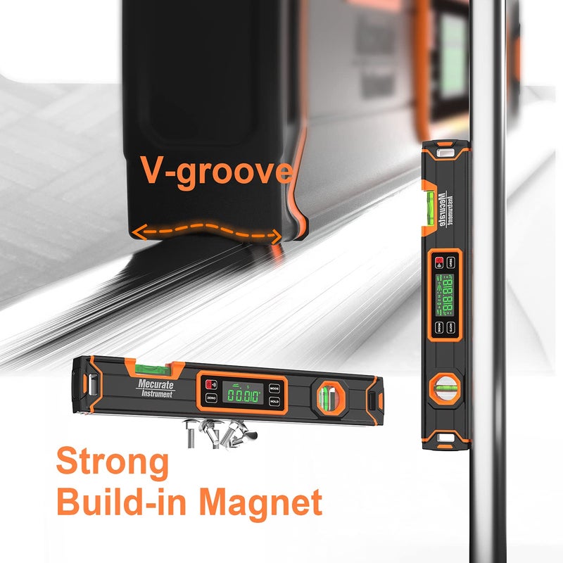Mecurate Digital Level 15.7'' with LCD Display, 360Â° Angle Magnetic Digital Torpedo Level, Vertical & Horizontal Spirit Bubble Protractor for Construction Carpenter Craftsman Home Professional - Image 4