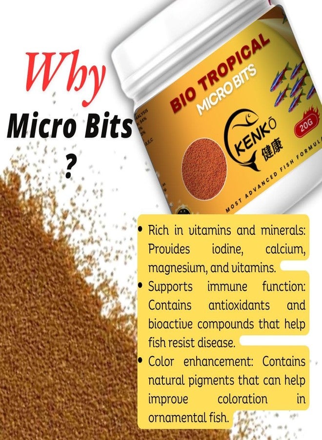 كينكو طعام أسماك كينكو بيو تروبيكال مايكرو بيتس - 100 غرام، تركيبة متطورة من الحبيبات الدقيقة لأسماك التترا، والجوبي، والراسبورا، والأسماك الاستوائية الصغيرة | حبيبات غنية بالبروتين، بطيئة الغرق للتغذية اليومية، وألوان زاهية - Image 2