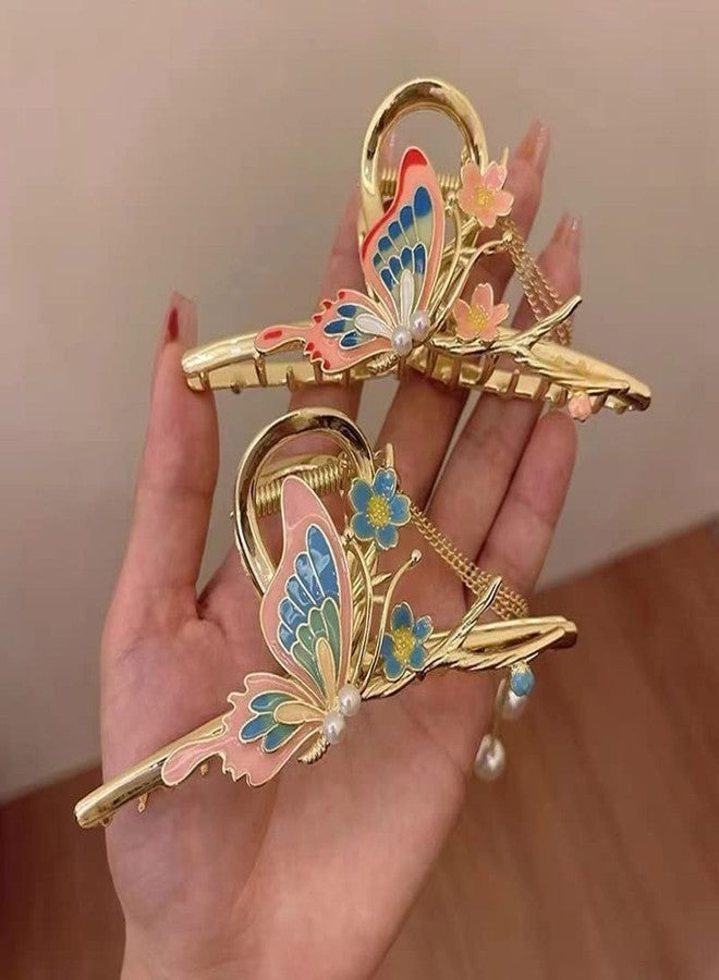 Evolluxi® Claw Clip Metal Lily Big Hair Clips Large Non-Slip Hair Accessories Gold Cute Green Floral Hair Claw Clip Thick Long Hair Jaw Clips Hair Accessories for Women (QUEEN, (Q) PINK) - Image 3