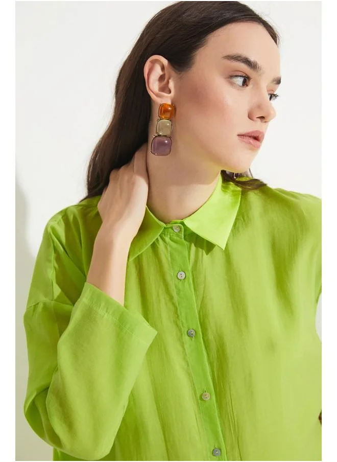 JUNE June Women Exclusive Straight Cut Modal Blend Shirt Light Green