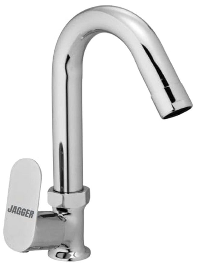 JAGGER JAG170 Brass Swan Neck Pillar Cock Taps for Wash Basin with 360 Degree Rotating Spout for Bathroom/Living Room/Office/Home with Wall Flange and Teflon Tape (Droop) - Image 1