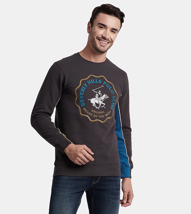 BEVERLY HILLS POLO CLUB سويت شيرت برقبة دائرية مزين بالشعار