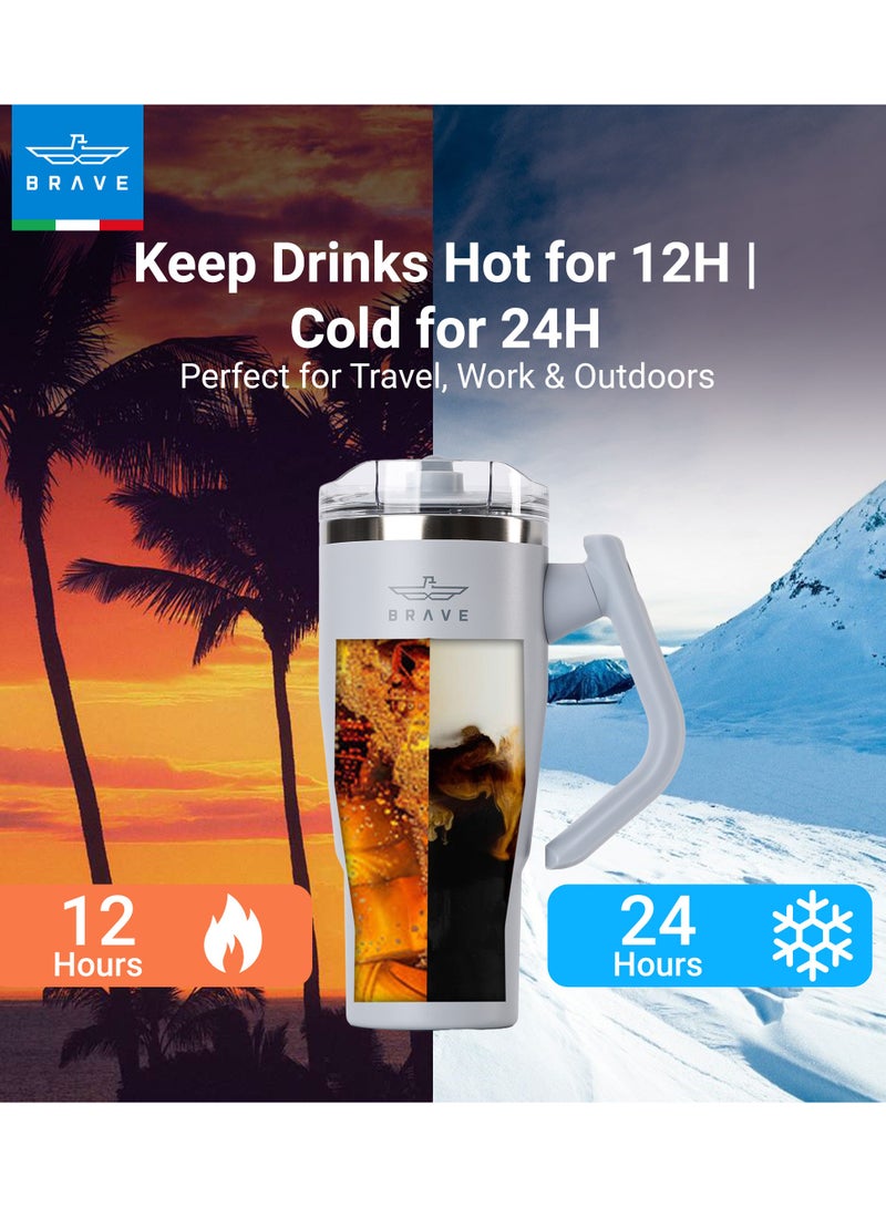 بريف تمب غارد تمبلر 950ml - 18/8 ستانلس ستيل ترافل مج، ثيرمل كوفي كب، 2-in-1 ليك بروف ليد وذ سترو & روتيتنغ هاندل، إنسوليتد هوت & كولد بيفرج مج، كار كب هولدر كومباتبل، ديوربل ريوزبل كوفي ترافل مج (انتيك لايلك غراي) - Image 2