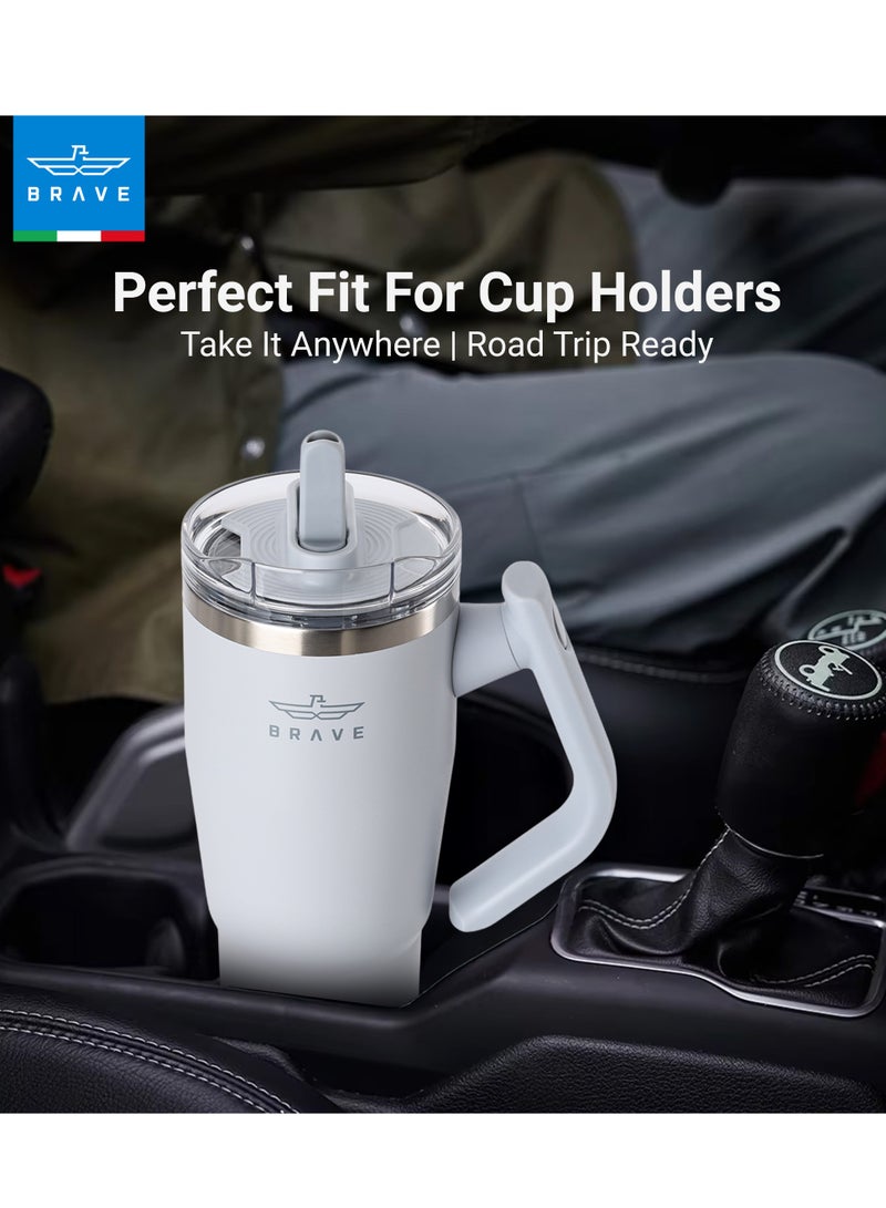 بريف تمب غارد تمبلر 950ml - 18/8 ستانلس ستيل ترافل مج، ثيرمل كوفي كب، 2-in-1 ليك بروف ليد وذ سترو & روتيتنغ هاندل، إنسوليتد هوت & كولد بيفرج مج، كار كب هولدر كومباتبل، ديوربل ريوزبل كوفي ترافل مج (انتيك لايلك غراي) - Image 5