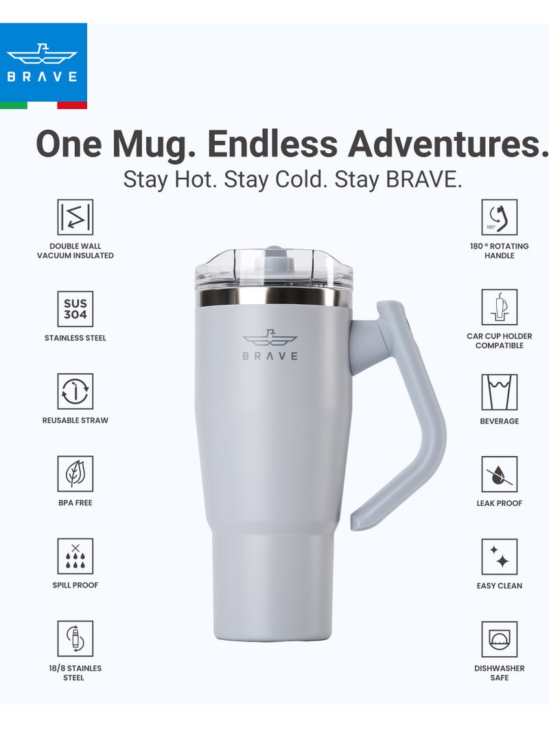 بريف تمب غارد تمبلر 950ml - 18/8 ستانلس ستيل ترافل مج، ثيرمل كوفي كب، 2-in-1 ليك بروف ليد وذ سترو & روتيتنغ هاندل، إنسوليتد هوت & كولد بيفرج مج، كار كب هولدر كومباتبل، ديوربل ريوزبل كوفي ترافل مج (انتيك لايلك غراي) - Image 3
