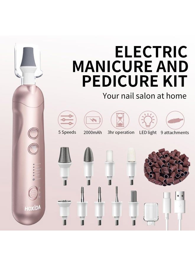 Hoxida Professional Manicure Pedicure Kit with Case, Cordless Electric Nail File Set, Rechargeable Pedicure Tools for feet, 5 Speeds Hand Foot Care Nail Drill for Thick Nail Toenail Cuticle Women Men Pets - Image 2