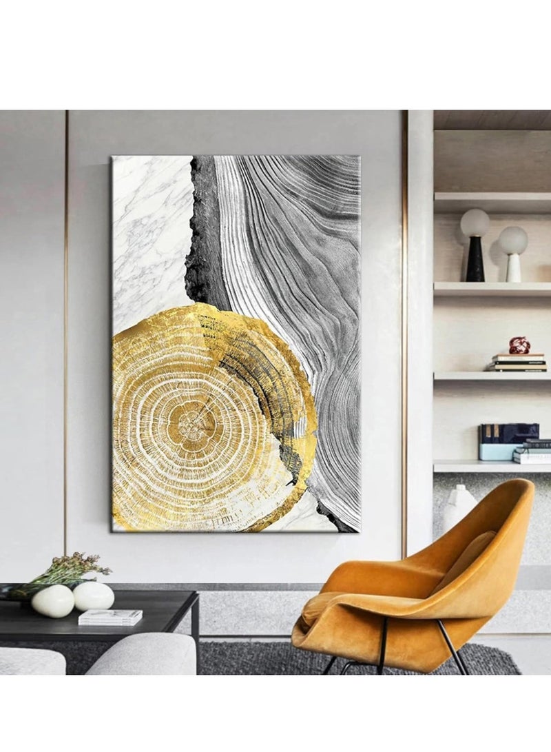 Wooden Twist Modern Decorative Abstract Golden Grey Tree Stump Canvas Wall Art Painting Set of 2 (70 x 50 cm)  - Image 3