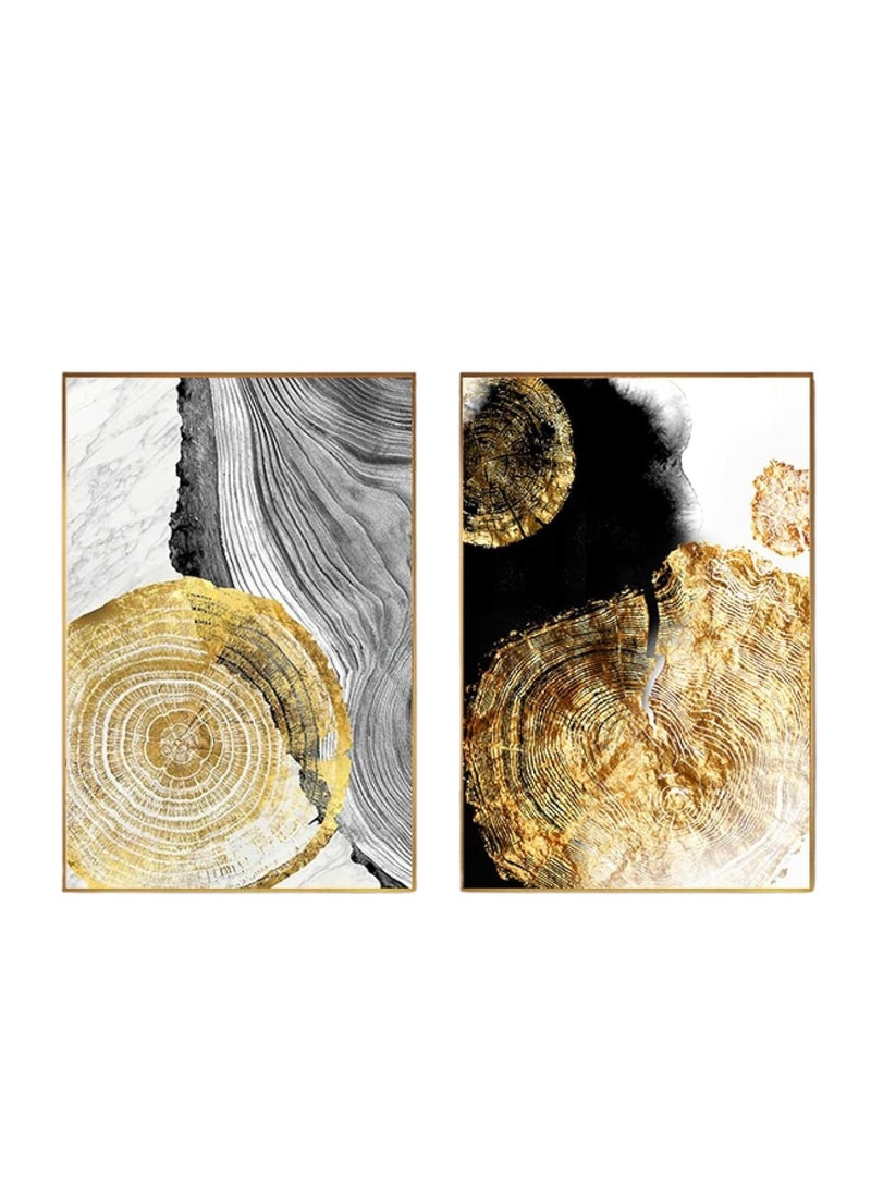 Wooden Twist Modern Decorative Abstract Golden Grey Tree Stump Canvas Wall Art Painting Set of 2 (70 x 50 cm)  - Image 4