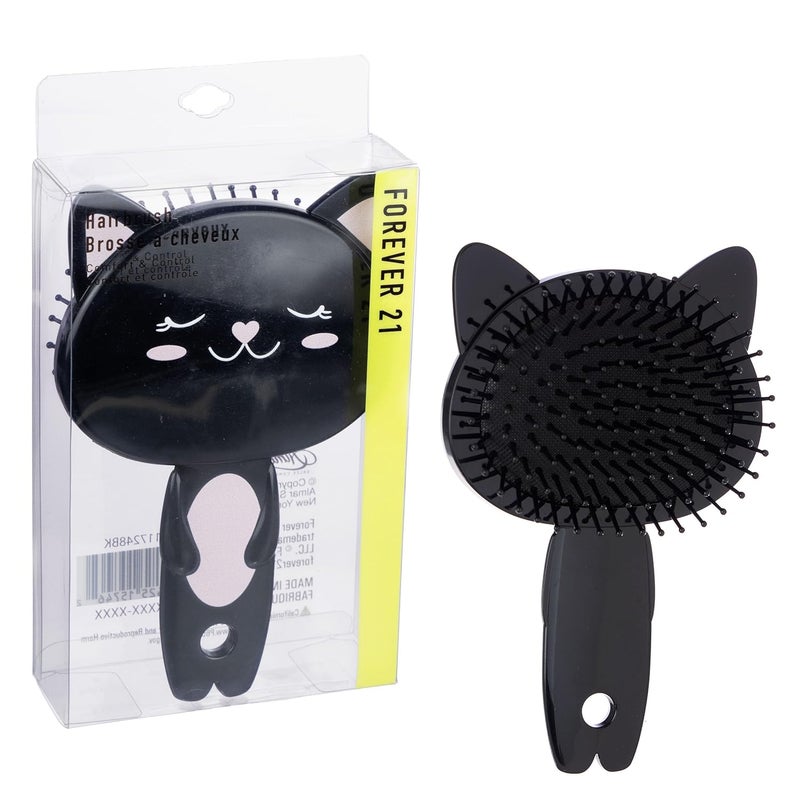 Forever 21 Hairbrush  1pc Cute Animal Character Hairbrush Comfort  Control Cushion Hair Brush wGentle Bristles Cushion Base and Animal Ears BLACK CAT