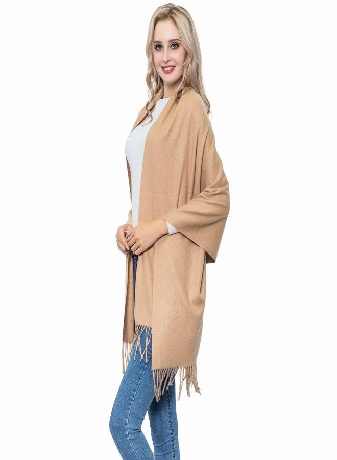 شالات وأوشحة صوفية للنساء، أوشحة شتوية ناعمة وسميكة ودافئة من صوف الباشمينا بلون الجمل لحفلات الزفاف والسهرات (لون الجمل) - Image 4