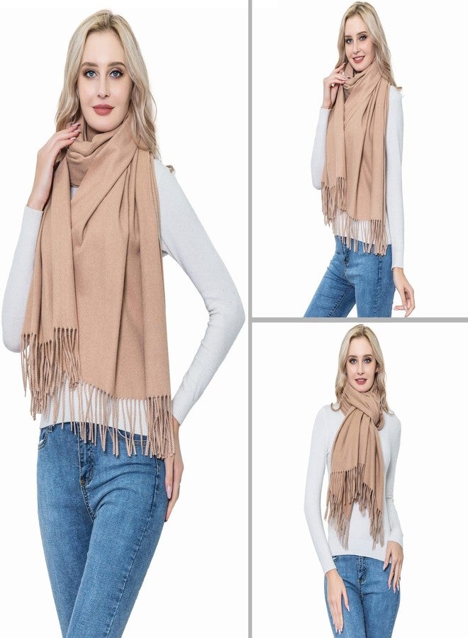 شالات وأوشحة صوفية للنساء، أوشحة شتوية ناعمة وسميكة ودافئة من صوف الباشمينا بلون الجمل لحفلات الزفاف والسهرات (لون الجمل) - Image 5