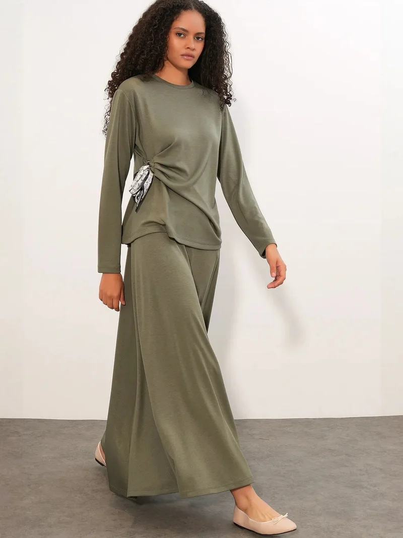 بيغ دارت BDART Long Sleeve Blouse And Wide-leg Skirt Coord