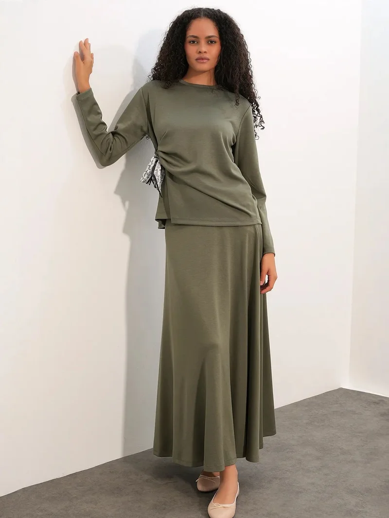 بيغ دارت BDART Long Sleeve Blouse And Wide-leg Skirt Coord