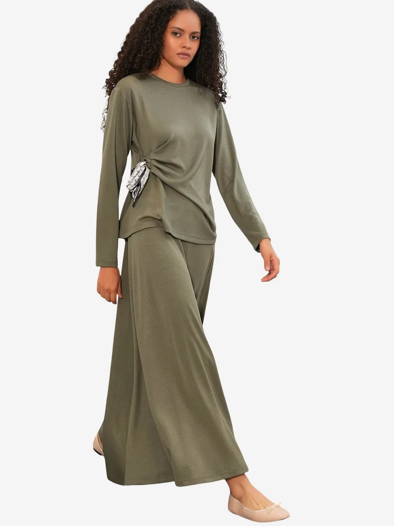 BDART Long Sleeve Blouse And Wide-leg Skirt Coord