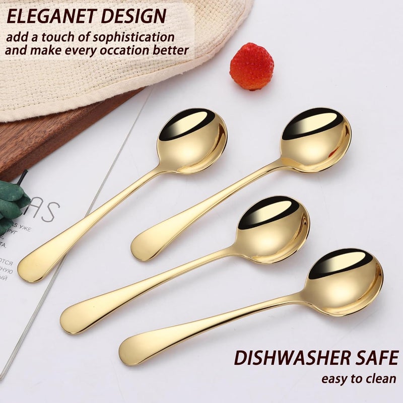 Mafier 7" Round Soup Spoons Set of 4,18/10 Stainless Steel Heavy Duty with Deep Bowl,Fine Mirror Polished,Dishwasher Safe(Gold) - Image 3