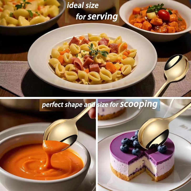 Mafier 7" Round Soup Spoons Set of 4,18/10 Stainless Steel Heavy Duty with Deep Bowl,Fine Mirror Polished,Dishwasher Safe(Gold) - Image 5