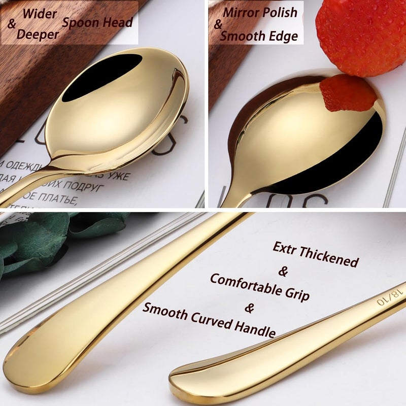 Mafier 7" Round Soup Spoons Set of 4,18/10 Stainless Steel Heavy Duty with Deep Bowl,Fine Mirror Polished,Dishwasher Safe(Gold) - Image 4