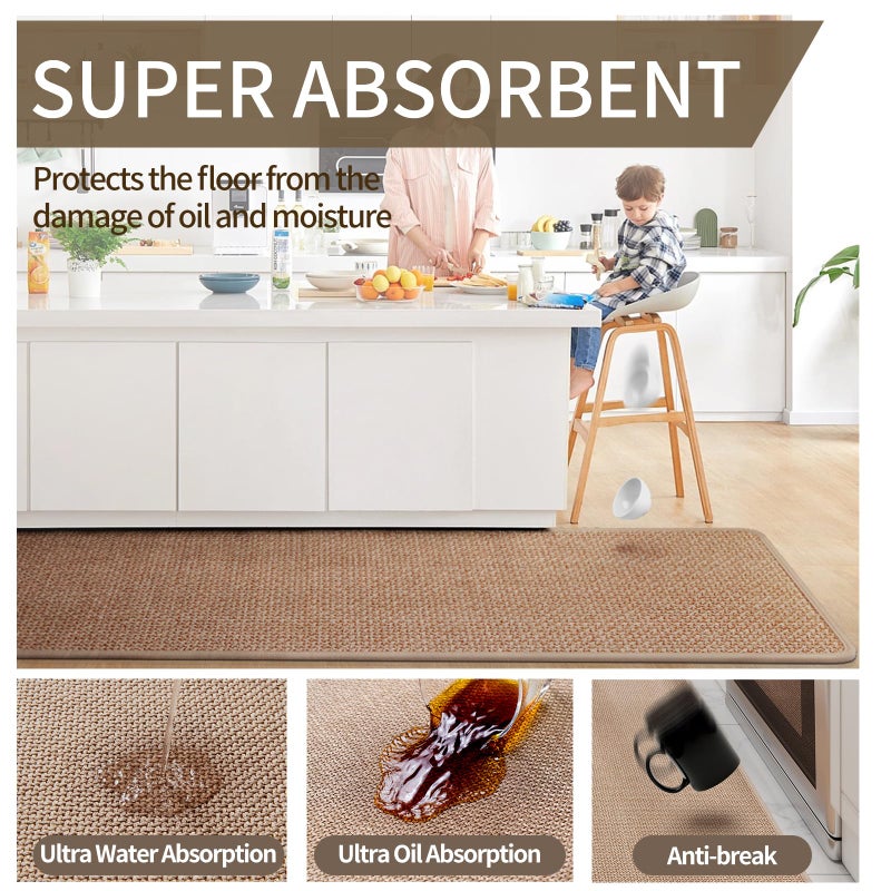 YDKGL Corner Kitchen Rugs Non Slip Washable  Rubber Backed Circular Sector Kitchen Mats for Floor  Super Absorbent Imitation Linen Braided Kitchen Floor Mat for Sink Corner Areas (Brown  Radius 39"") - Image 1