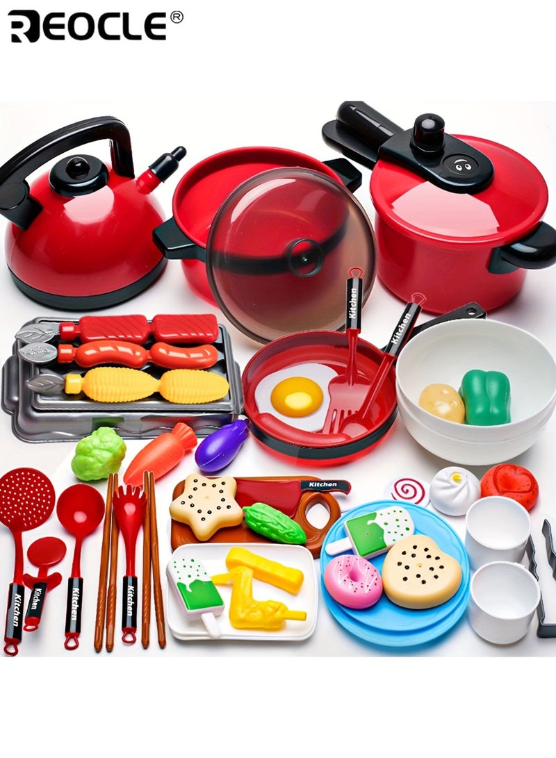 REOCLE 47pcs Children's Simulated Cooking Toys Role-Playing Kid's Toys Kitchen Game Early Education Enhance Learning and lmagination Durable Plastic Material Birthday Gifts for Boys sand Girls - Image 2
