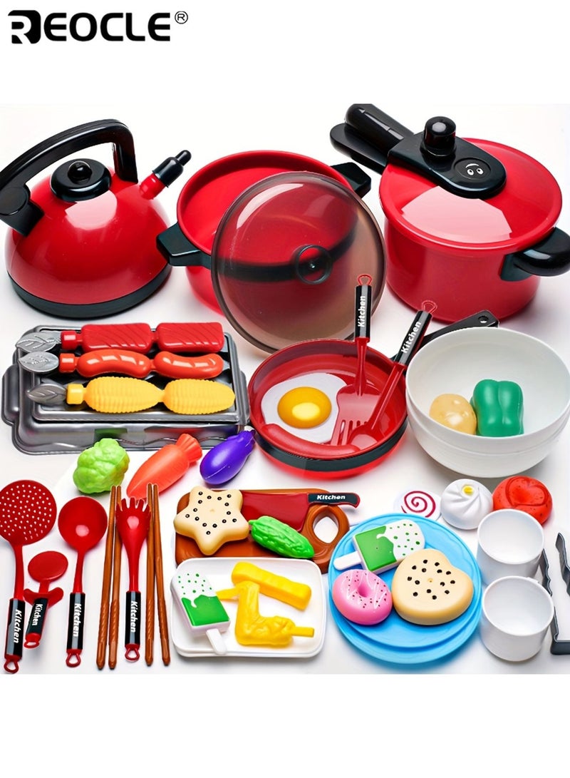 REOCLE 47pcs Children's Simulated Cooking Toys Role-Playing Kid's Toys Kitchen Game Early Education Enhance Learning and lmagination Durable Plastic Material Birthday Gifts for Boys sand Girls - Image 2