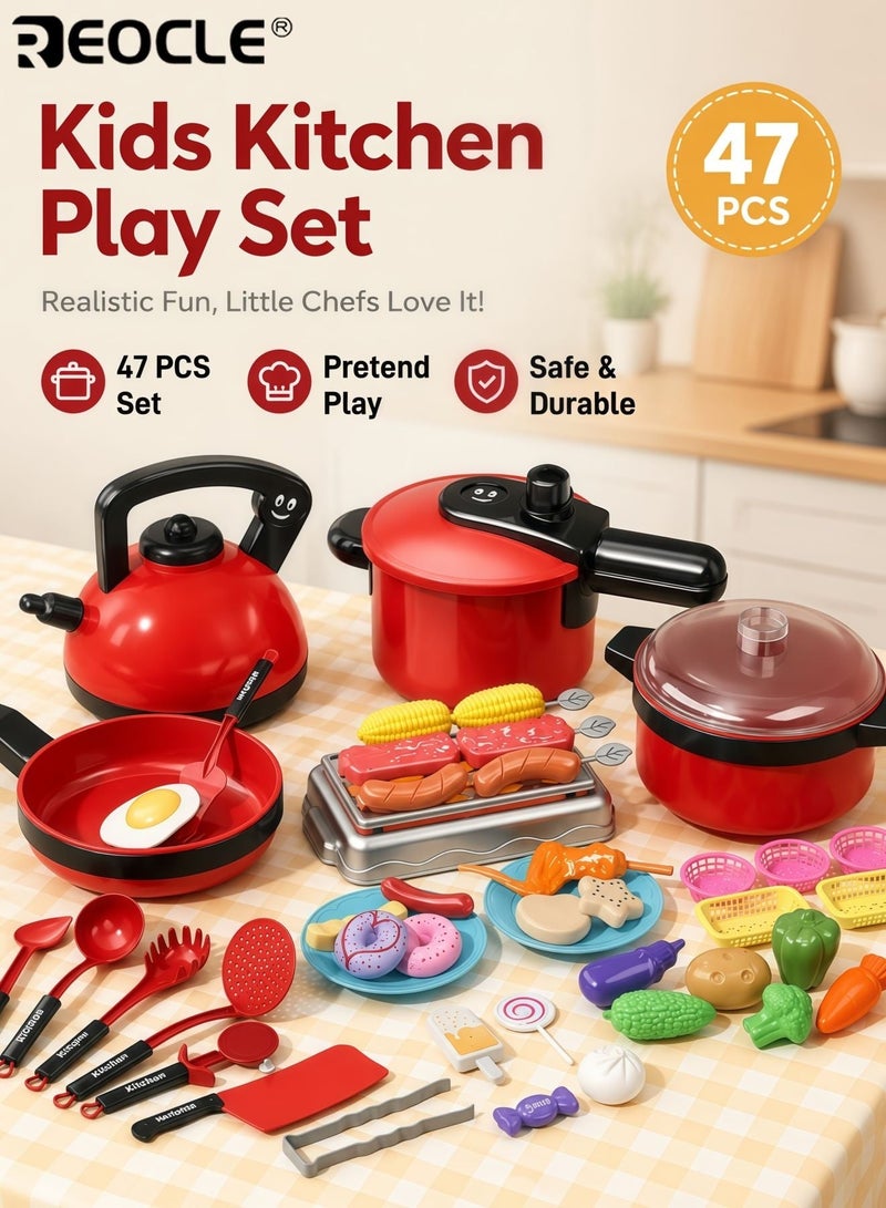 REOCLE 47pcs Children's Simulated Cooking Toys Role-Playing Kid's Toys Kitchen Game Early Education Enhance Learning and lmagination Durable Plastic Material Birthday Gifts for Boys sand Girls - Image 1