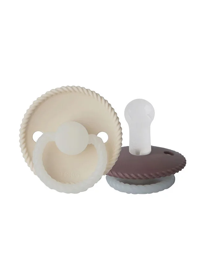 FRIGG Pack Of 2 Rope Silicone Baby Pacifier 6-18M, Cream Night/Twilight Mauve Night - Size 2