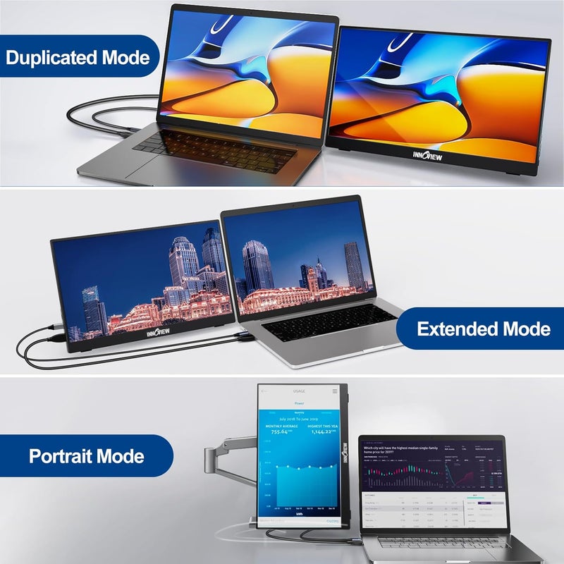 InnoView 15.6" FHD IPS Black Portable Monitor,Ultra-slim with Stand & Storage Pouch,USB-C Plug & Play,HDMI Built-in Speakers,Compatible with Mac PC Phone for Office Gaming & Travel - Image 5