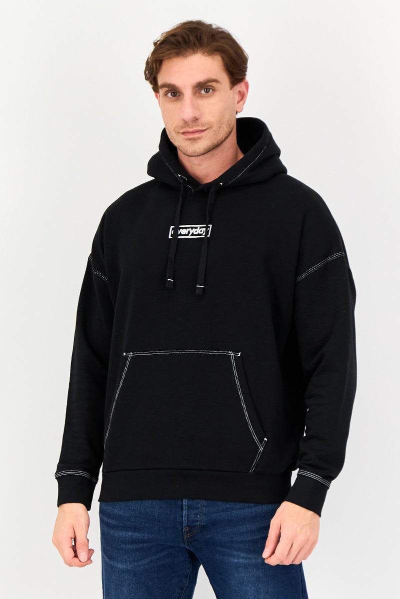 Celio هودي رجالي مزخرف بأكمام طويلة، أسود - Image 1
