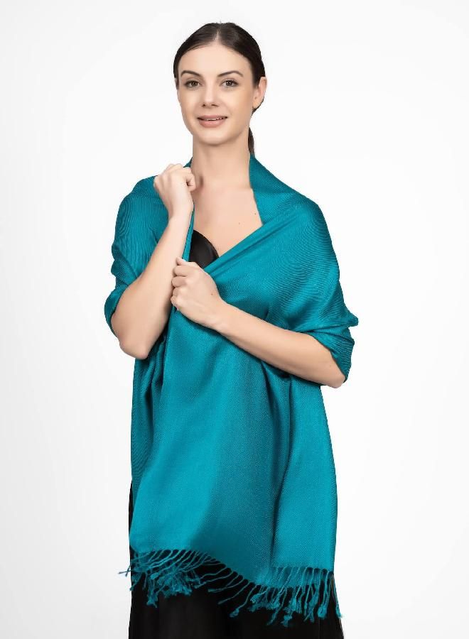 Achillea Achillea Large Soft Silky Pashmina Shawl Wrap Scarf in Solid Colors (Teal)  - Image 1
