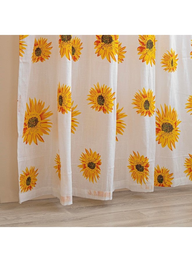 Homemonde Long Door 9 Feet Curtains Set Of 2 - Cotton Sheer Linen Printed Curtain For Living Room Decoration, White Sun Flower Drapes, 108 Inches - Grommet - Image 5