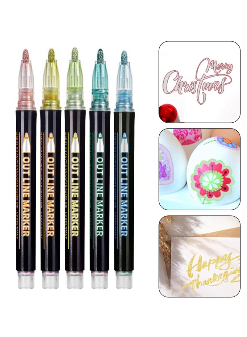 Generic Outline Highlighter Pen, 12 Colors, Double Line Glitter Shimmer Marker Pen, Portable Hand Account Planner Pen for Note-Taking Card Making DIY, 12Pcs  - Image 3