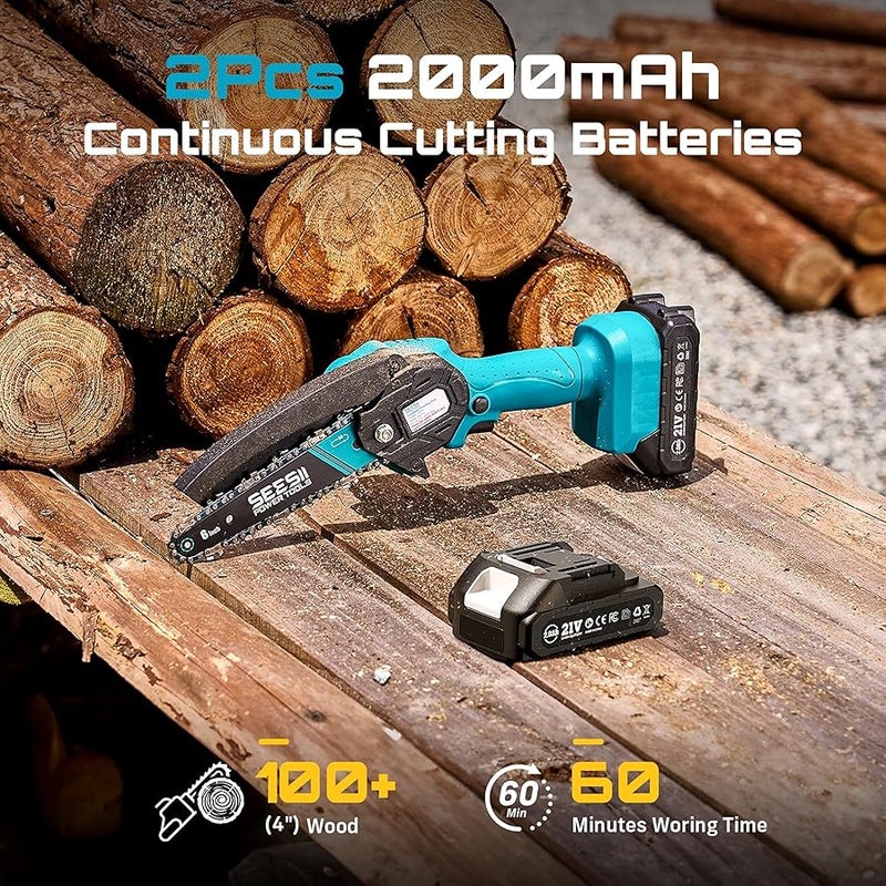 Seesii Mini Chainsaw, 6-inch Mini Chainsaw Cordless, Handheld Electric Power Chain Saw with 2 Batteries, for Tree Trimming Wood Cutting, Best Gifts for Father, Dad, Husband, Men - Image 4