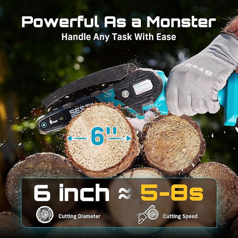 Seesii Mini Chainsaw, 6-inch Mini Chainsaw Cordless, Handheld Electric Power Chain Saw with 2 Batteries, for Tree Trimming Wood Cutting, Best Gifts for Father, Dad, Husband, Men - Image 5